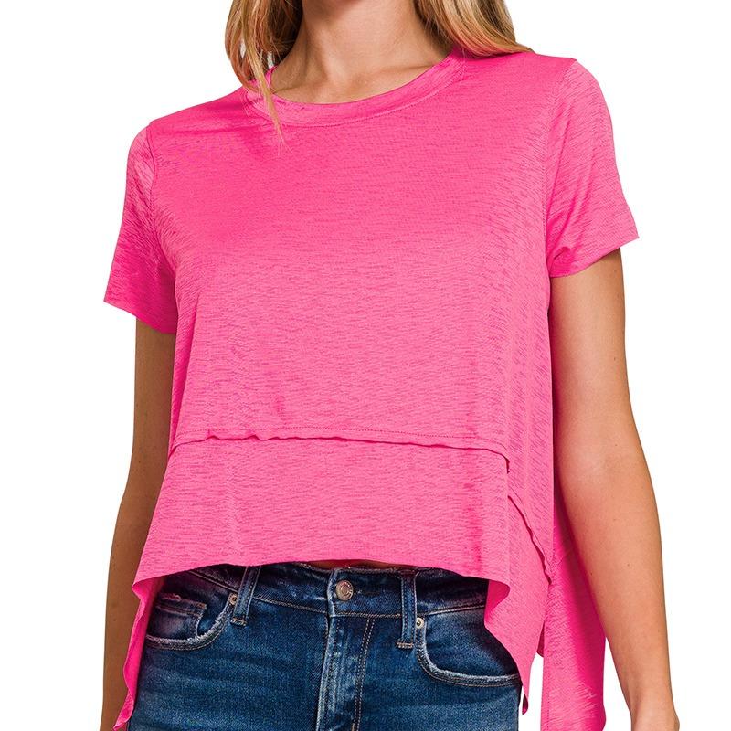 Zenana Shark Bite Side Slit Short Sleeve Top – Relaxed Basic Tee