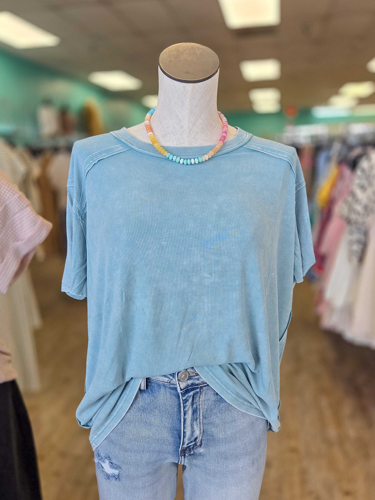 Washed Ribbed Relaxed Short Sleeve Top