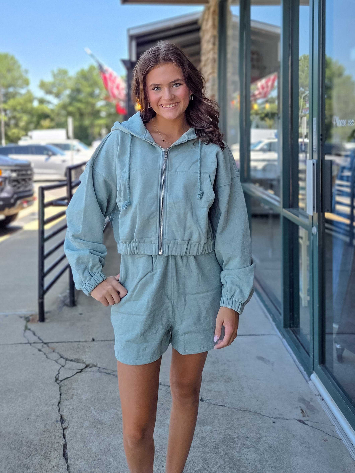 Women’s Washed Cotton Zip Up Hoodie – Cropped Oversized Casual Jacket