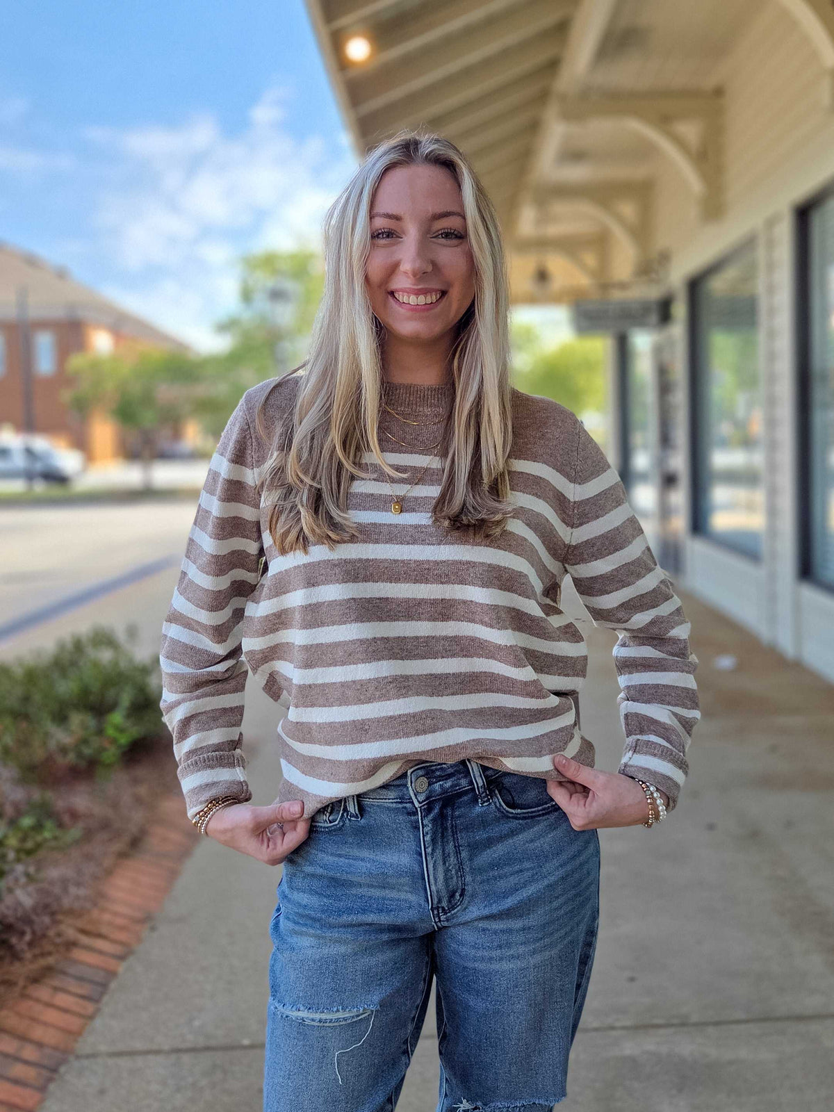 Women’s Striped Crewneck Knit Sweater – Long Sleeve Soft Fall Pullover