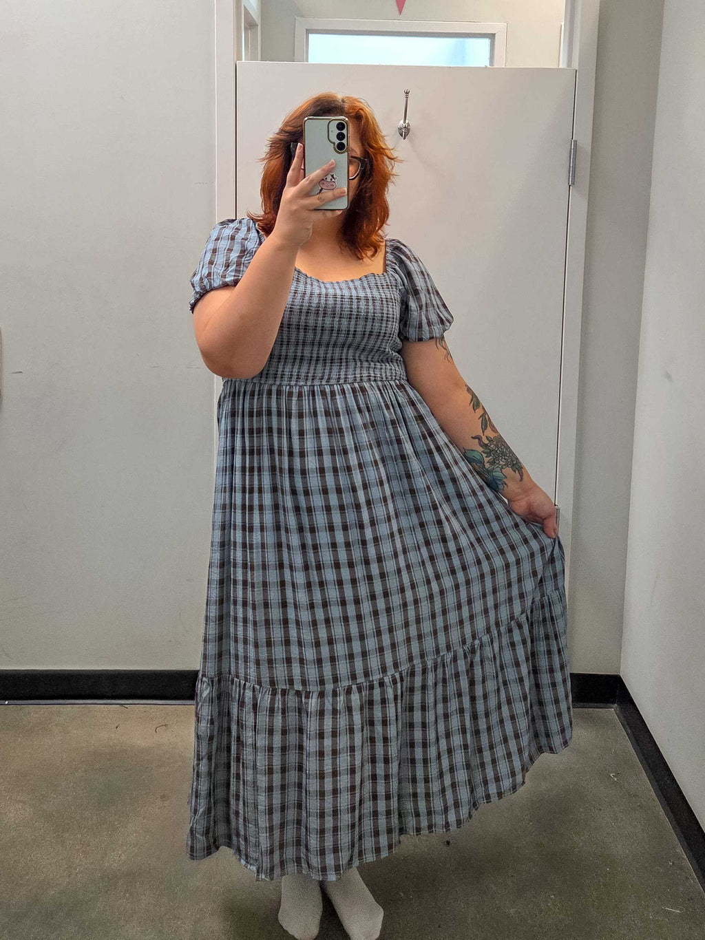 Plaid Smocked Tiered Midi Dress