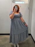 Plaid Smocked Tiered Midi Dress
