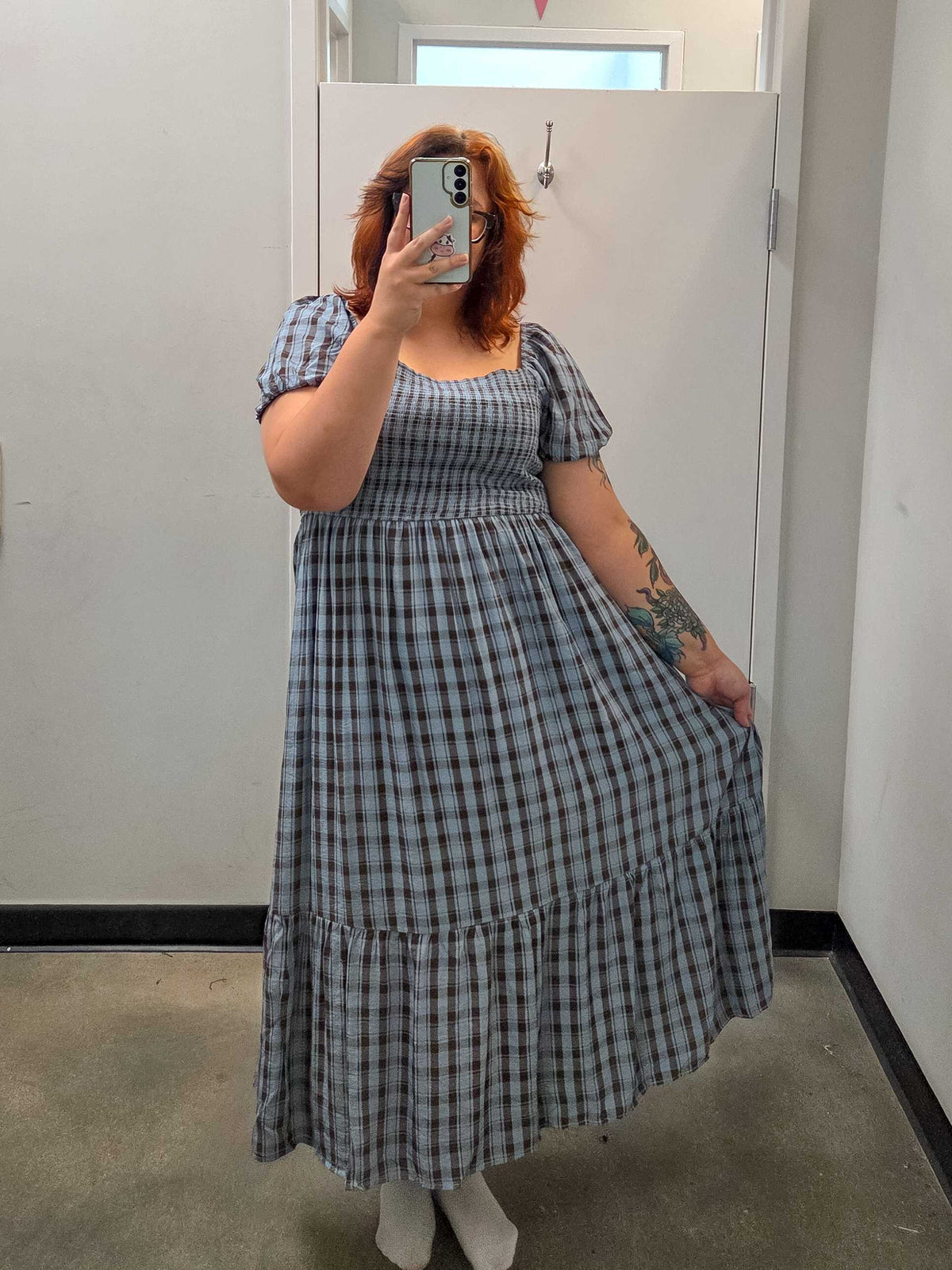 Plaid Smocked Tiered Midi Dress