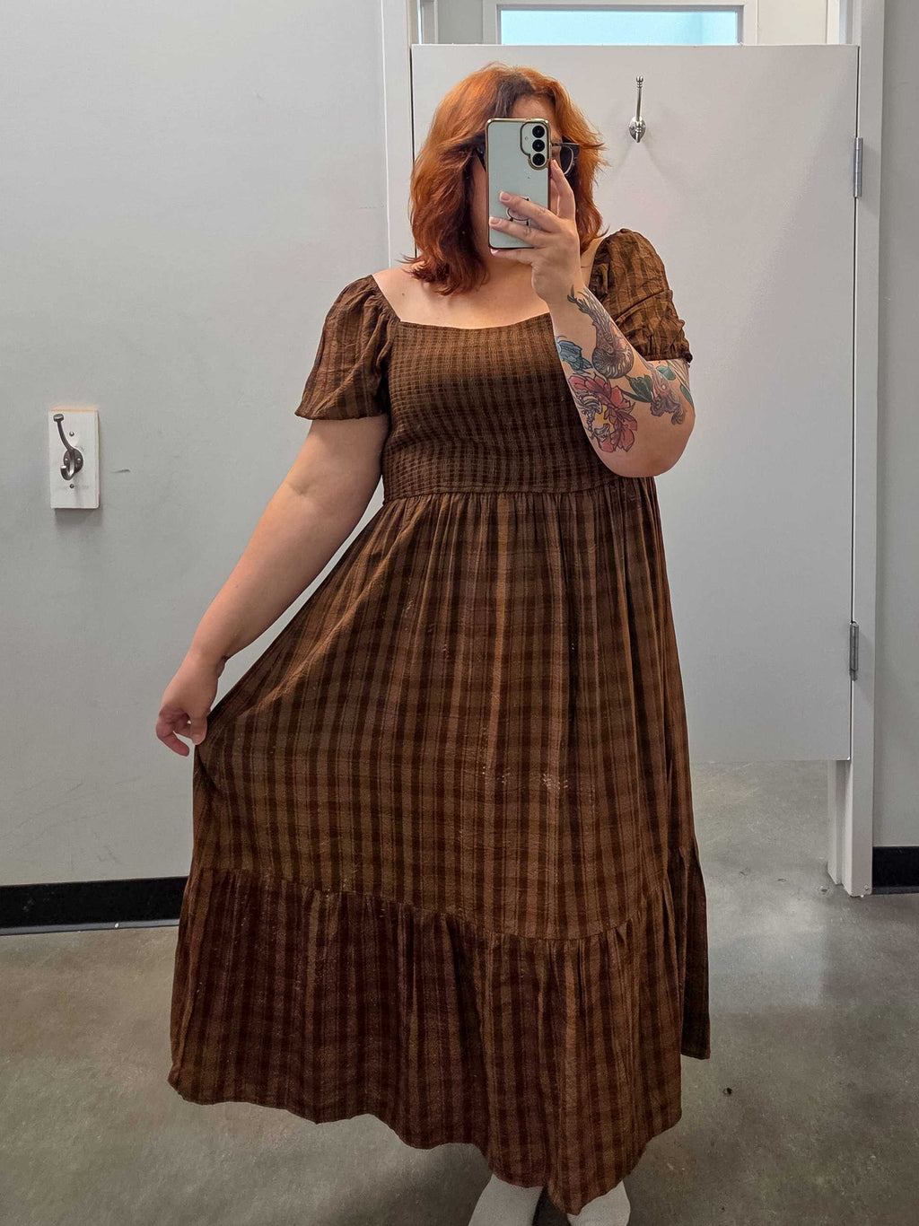 Plaid Smocked Tiered Midi Dress
