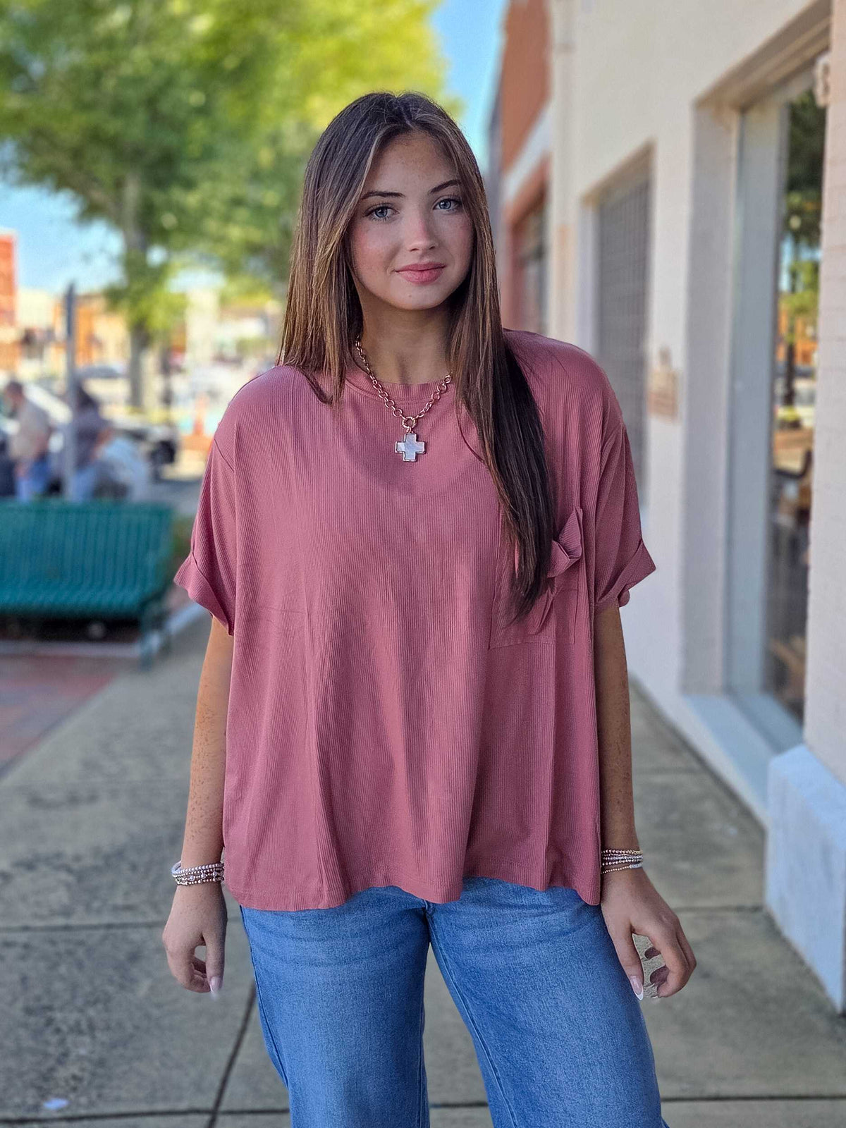 Oversized Ribbed Round Neck Short Sleeve Tee