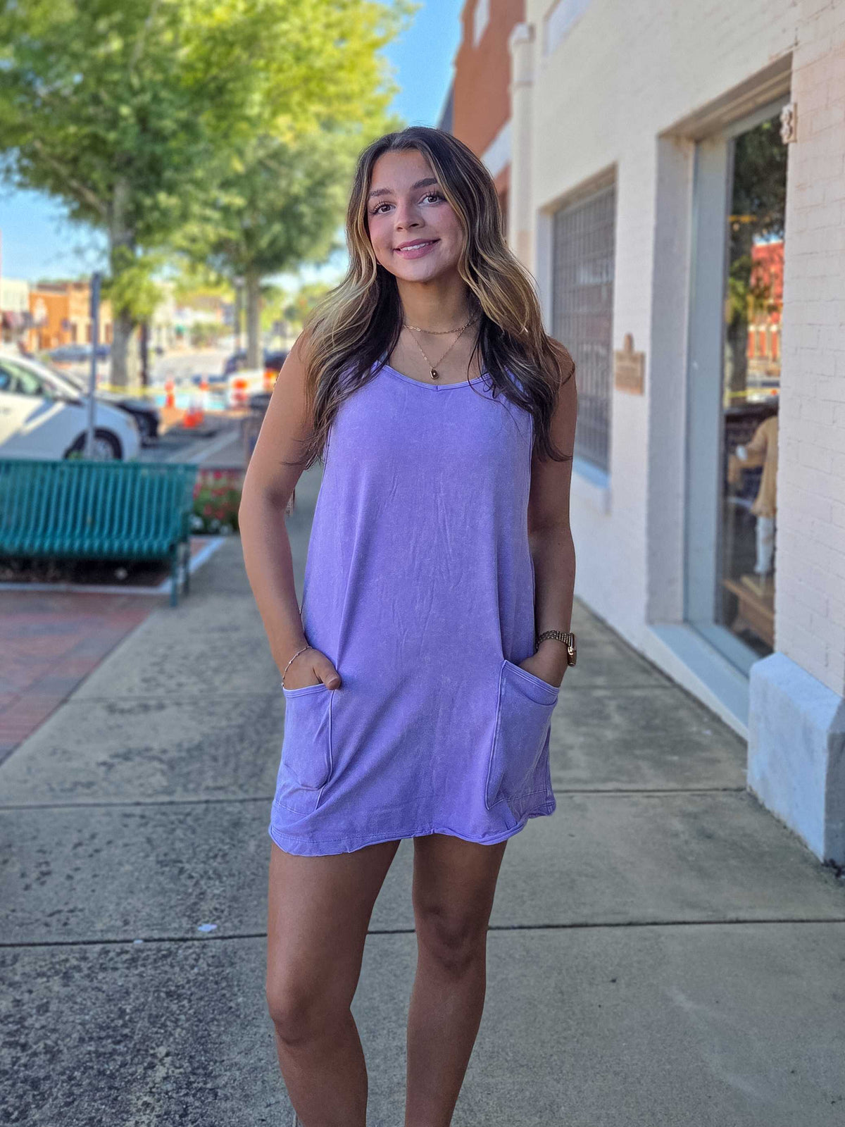 Zenana Acid Wash Mini Dress Romper – Built-In Liner & Pockets