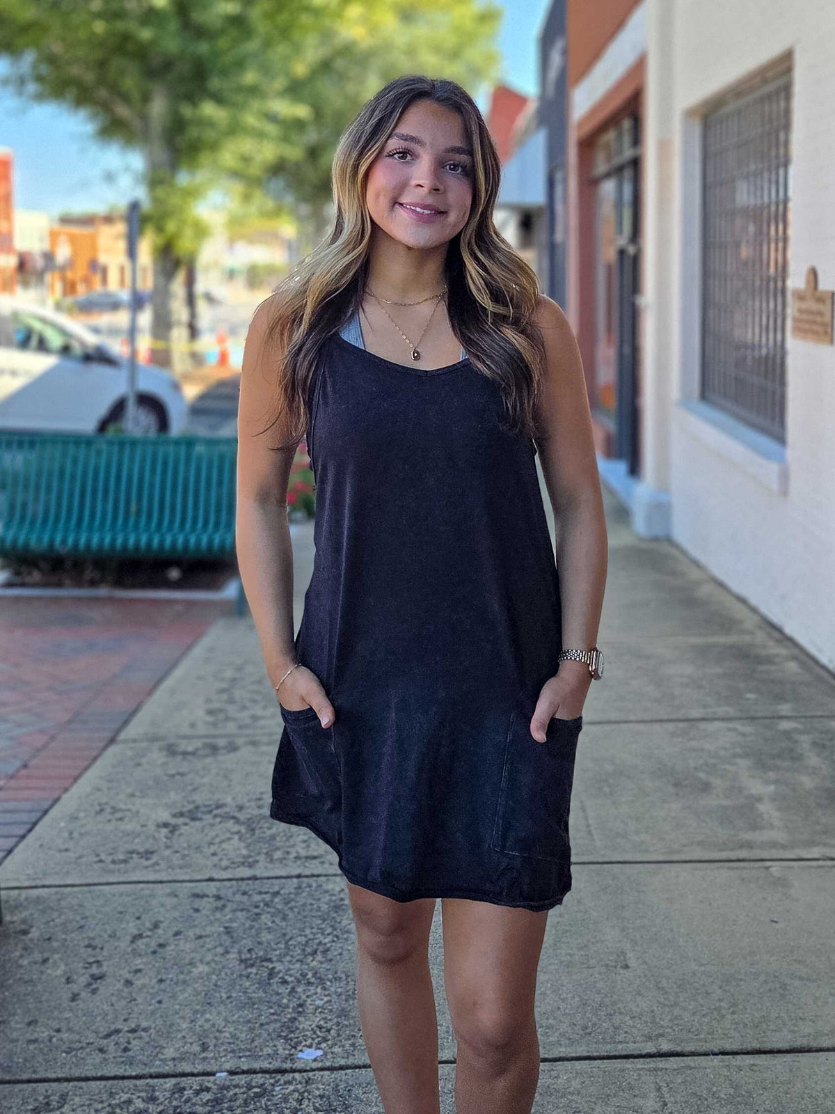 Zenana Acid Wash Mini Dress Romper – Built-In Liner & Pockets