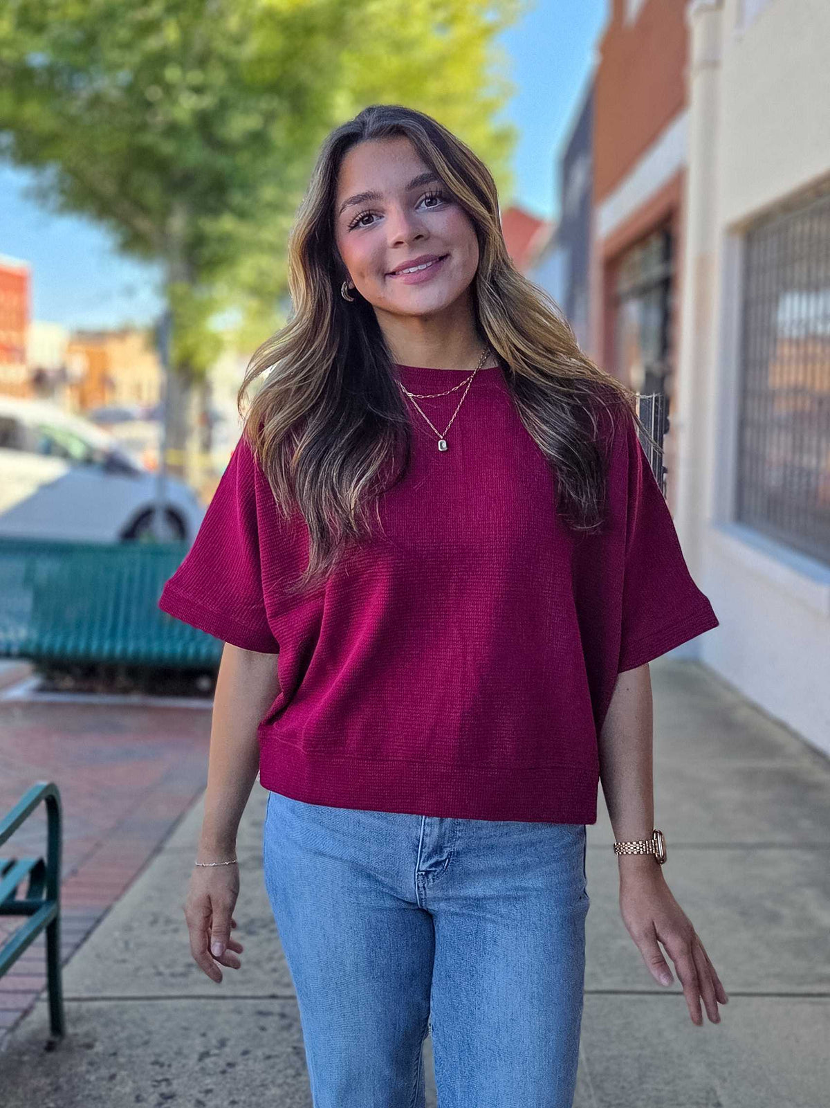 Double Knit Banded Bottom Short Sleeve Top