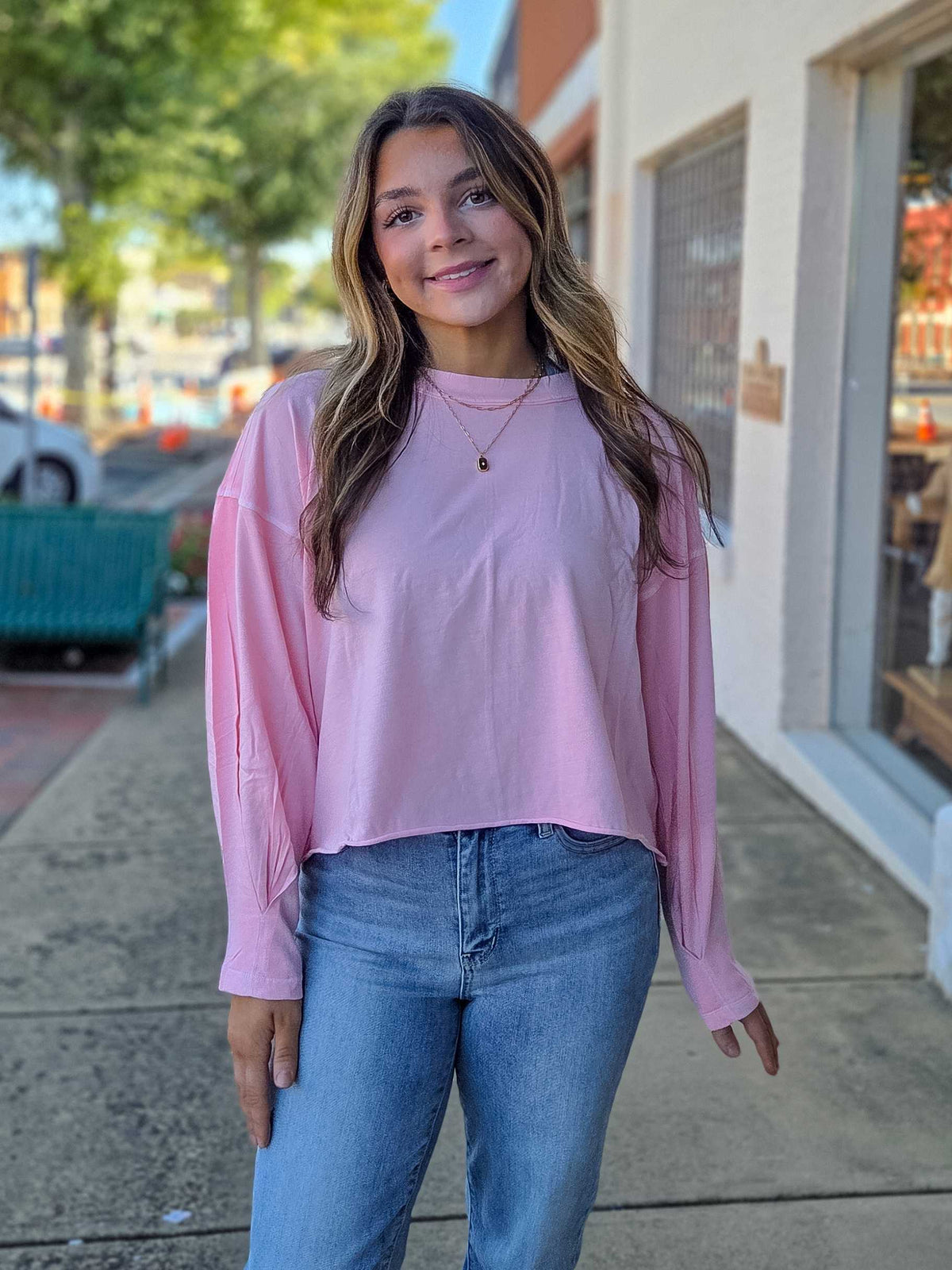 Pigment Washed Oversized Cropped Long Sleeve Tee