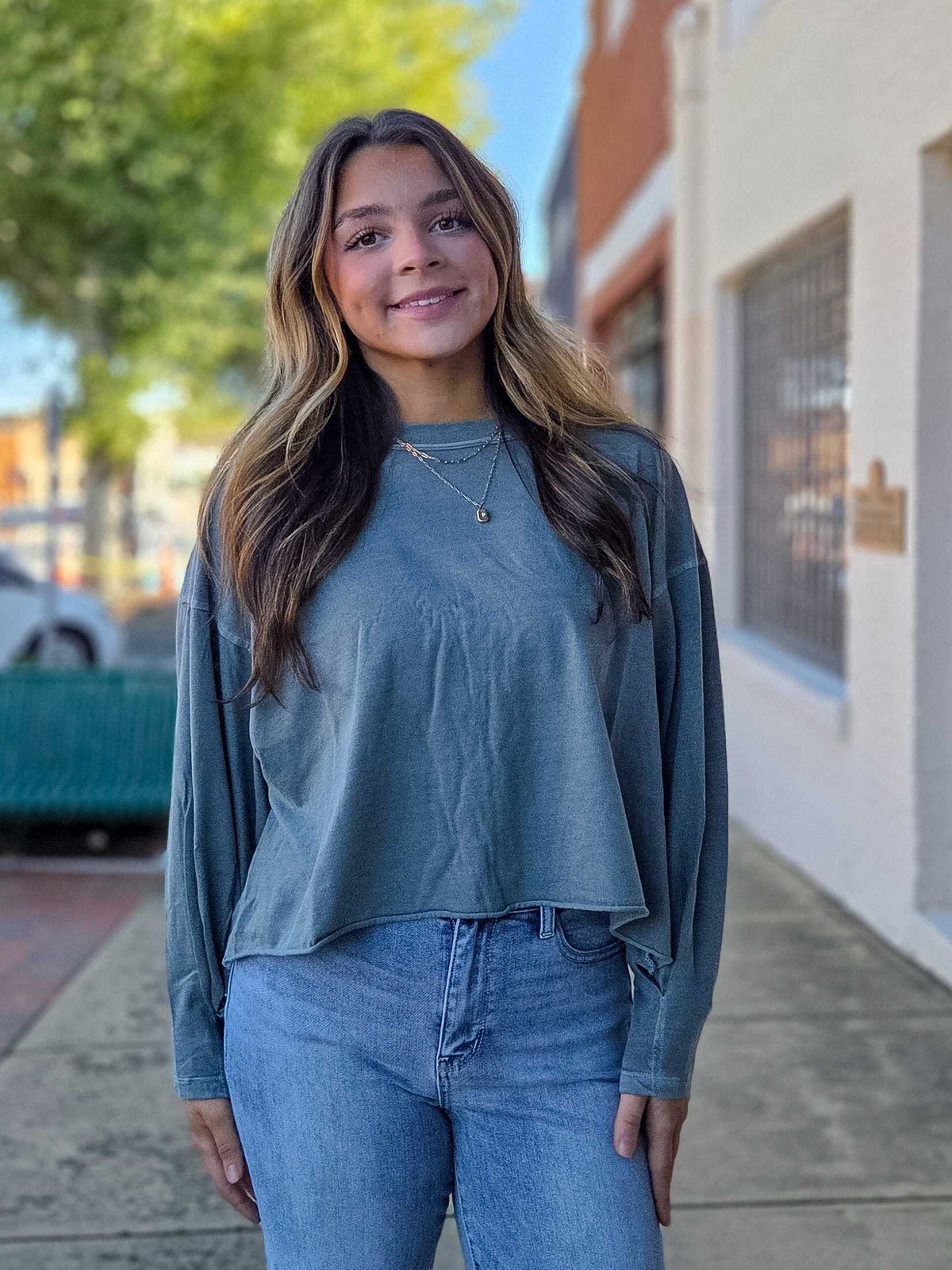 Pigment Washed Oversized Cropped Long Sleeve Tee