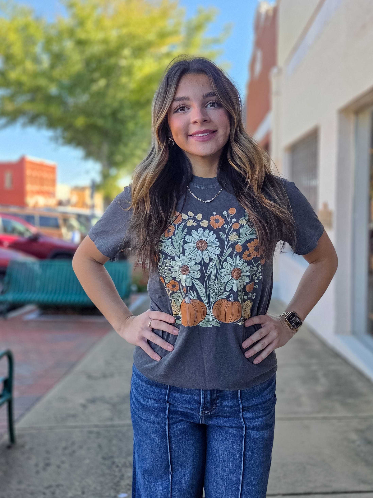 Boho Pumpkin Floral Comfort Colors Graphic Tee