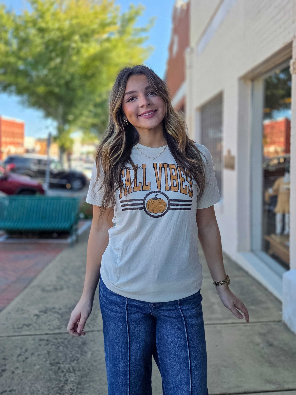 Fall Vibes Pumpkin Varsity Graphic Tee