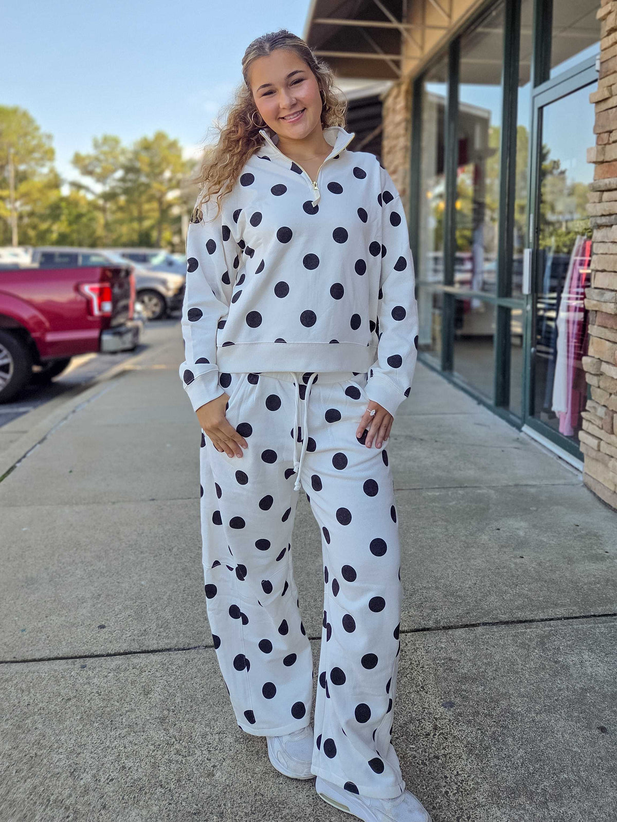 Polka Dot Quarter-Zip Pullover
