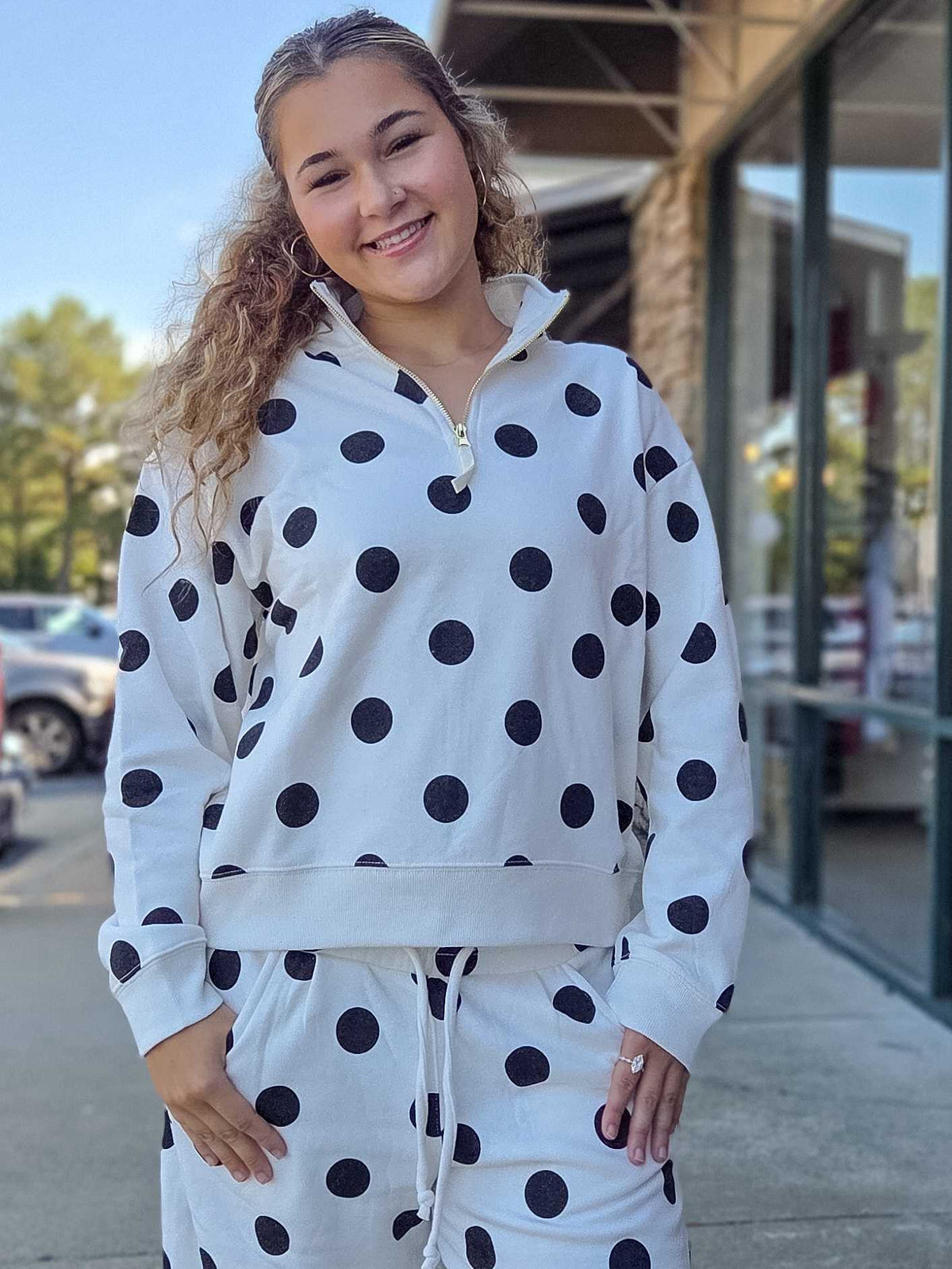 Polka Dot Quarter-Zip Pullover