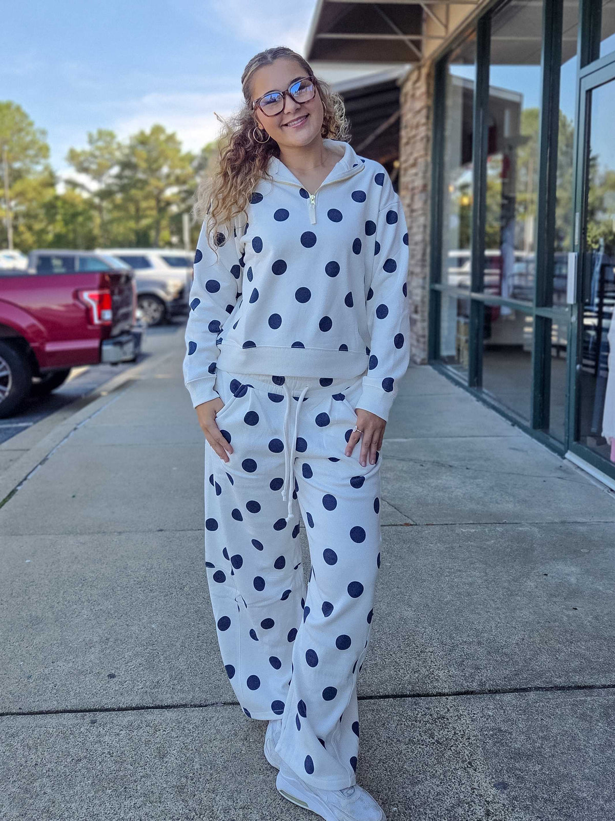 Polka Dot Quarter-Zip Pullover
