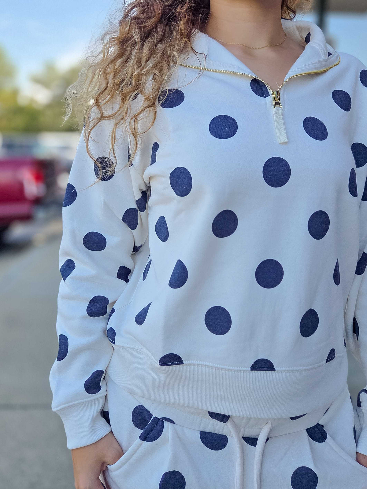 Polka Dot Quarter-Zip Pullover