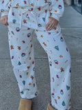 Christmas Holiday Print Wide Leg Lounge Pants – Ivory Multi