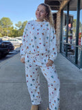 Christmas Holiday Print Lounge Pullover Top – Ivory Multi