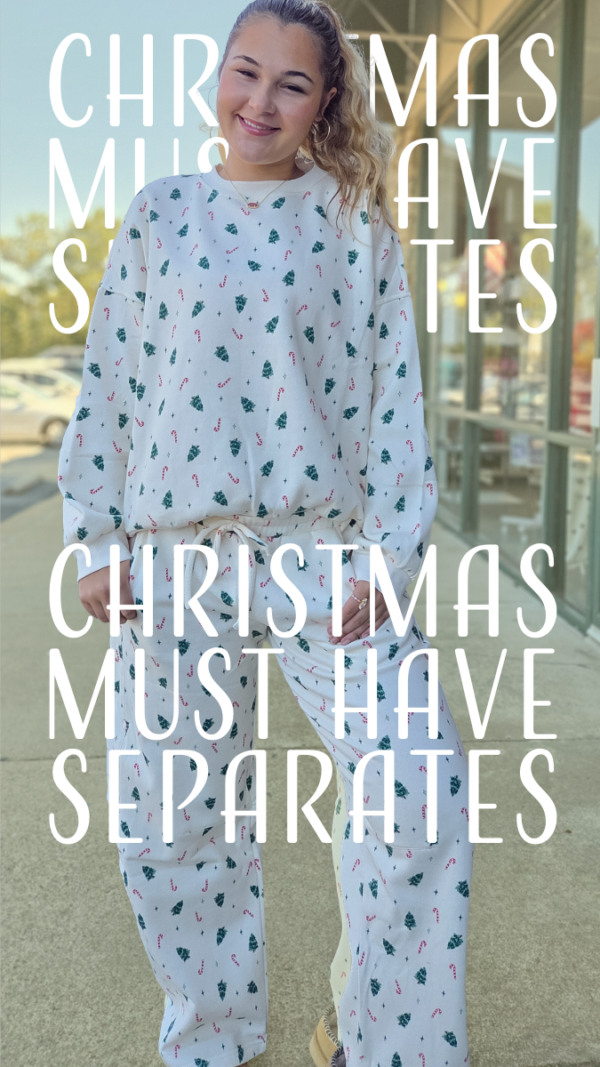 Christmas Tree & Candy Cane Print Pullover Top – Ivory