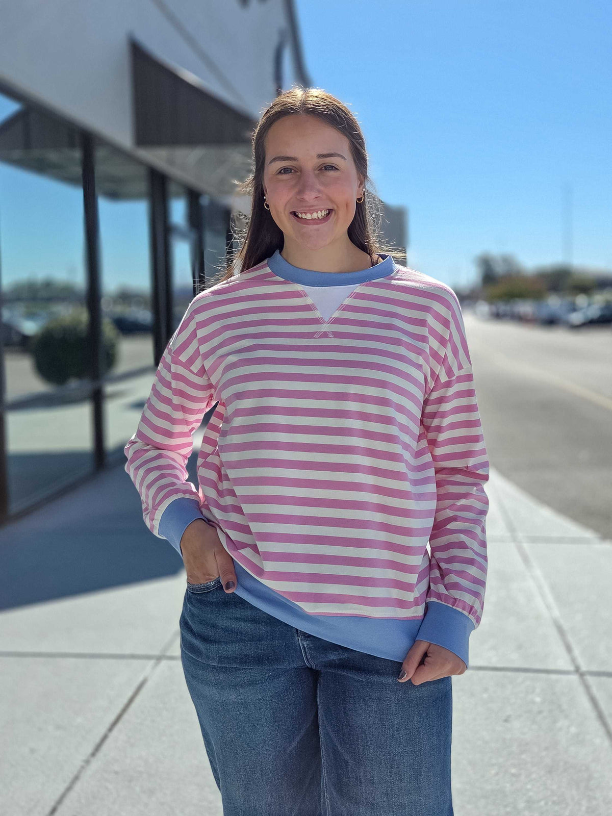 Zenana Striped Ribbed Long Sleeve Pullover