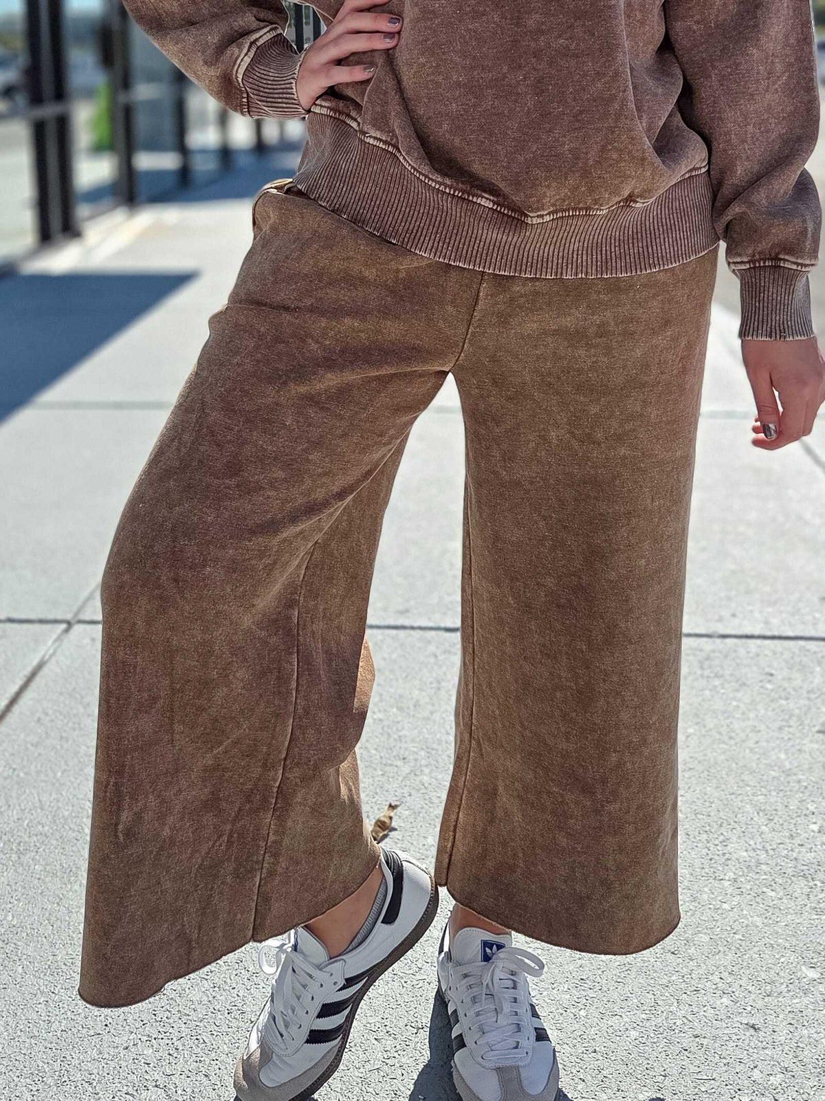 Acid Wash Fleece Palazzo Sweatpants