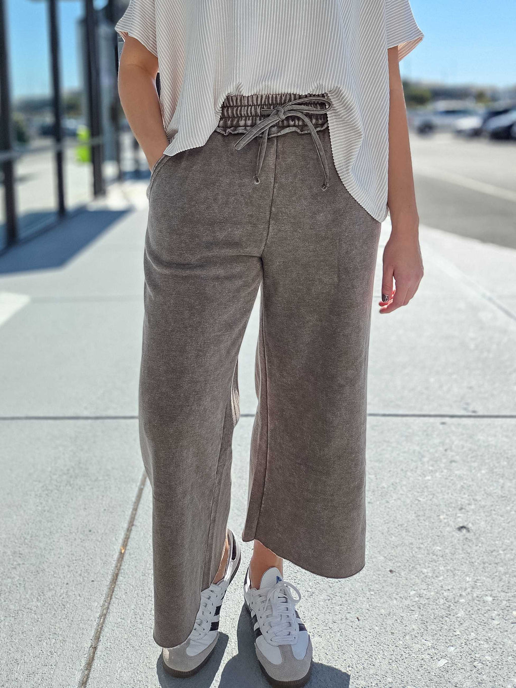 Acid Wash Fleece Palazzo Sweatpants
