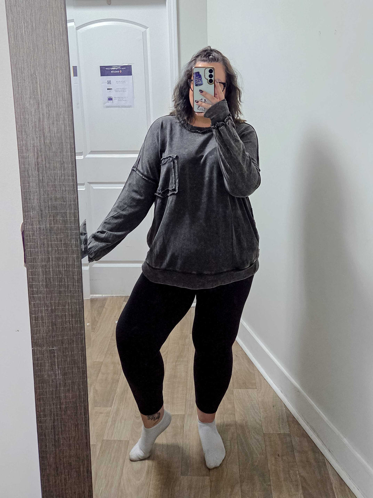 Acid Wash Oversized Pocket Pullover