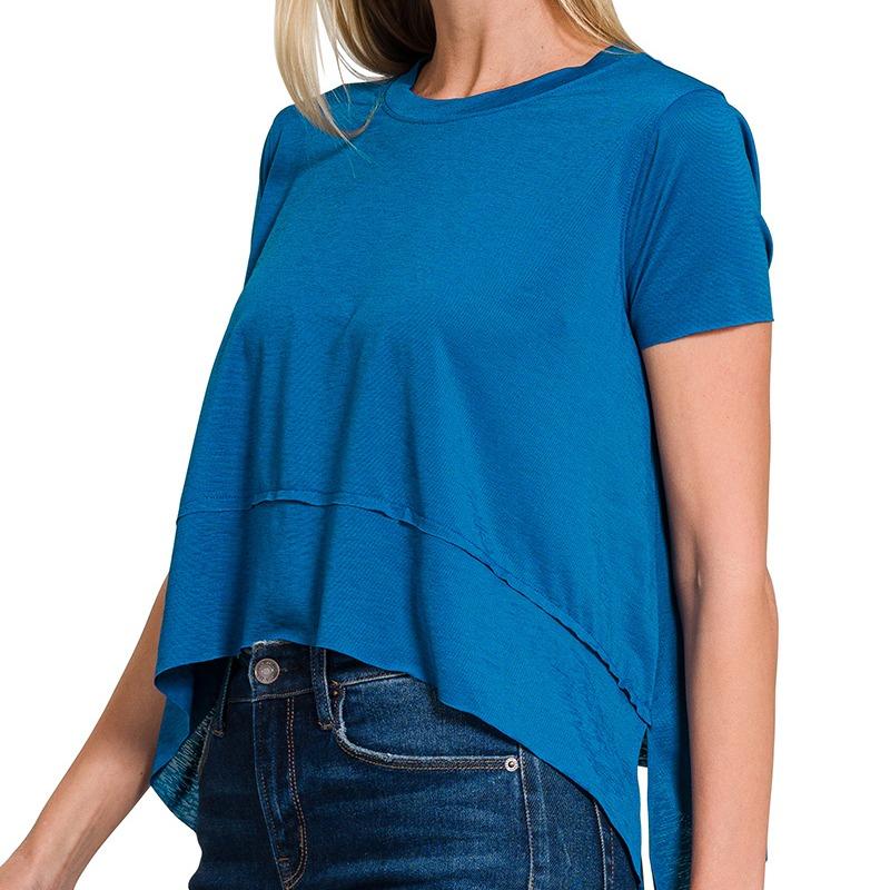 Zenana Shark Bite Side Slit Short Sleeve Top – Relaxed Basic Tee