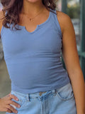 NOTCH NECK SOLID RIB KNIT CAMI TANK TOP