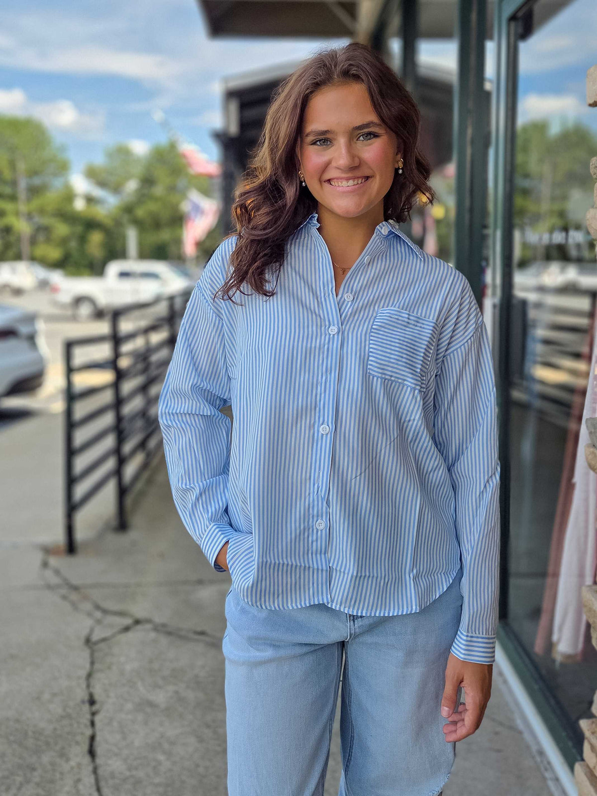Striped Button Down Long Sleeve Collared Shirts