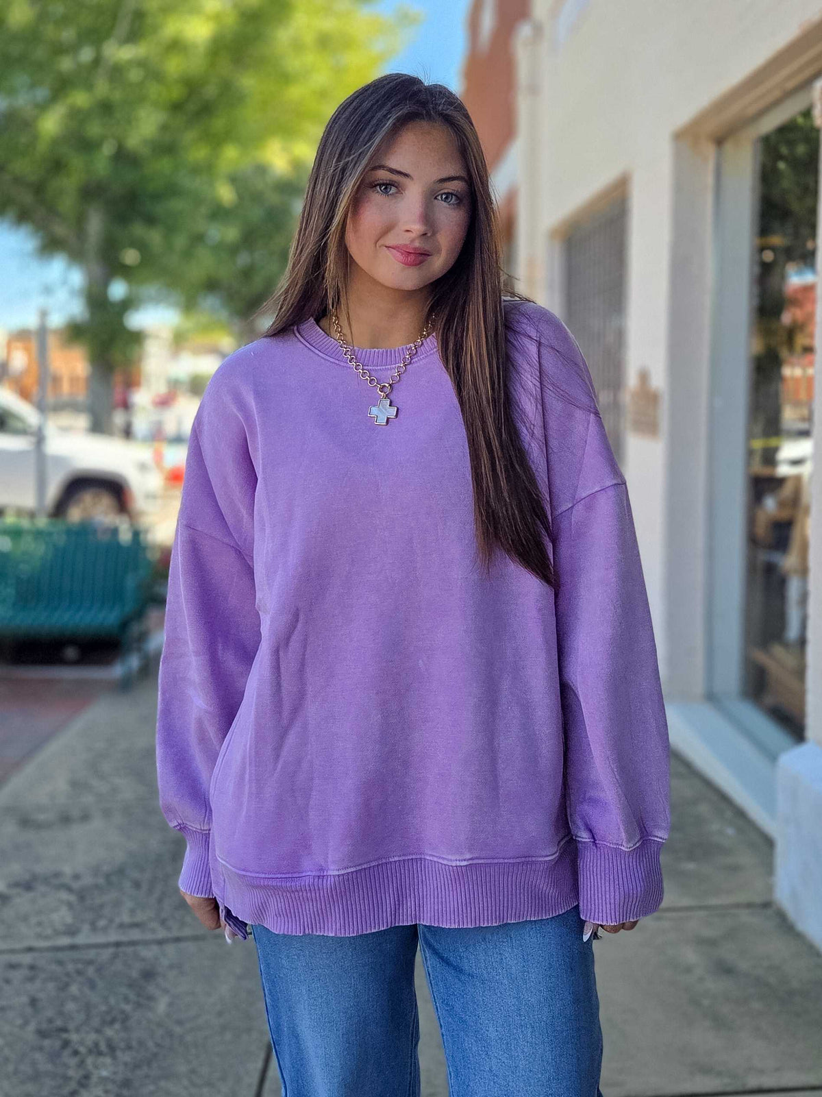 Acid Wash Fleece Hi-Low Hem Oversized Pullover