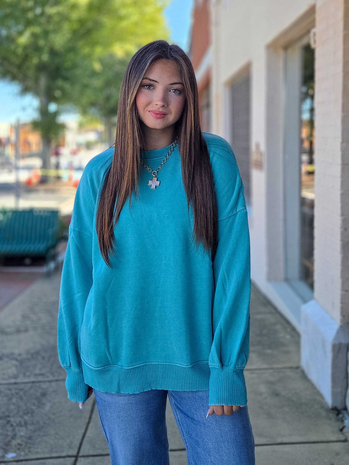 Acid Wash Fleece Hi-Low Hem Oversized Pullover