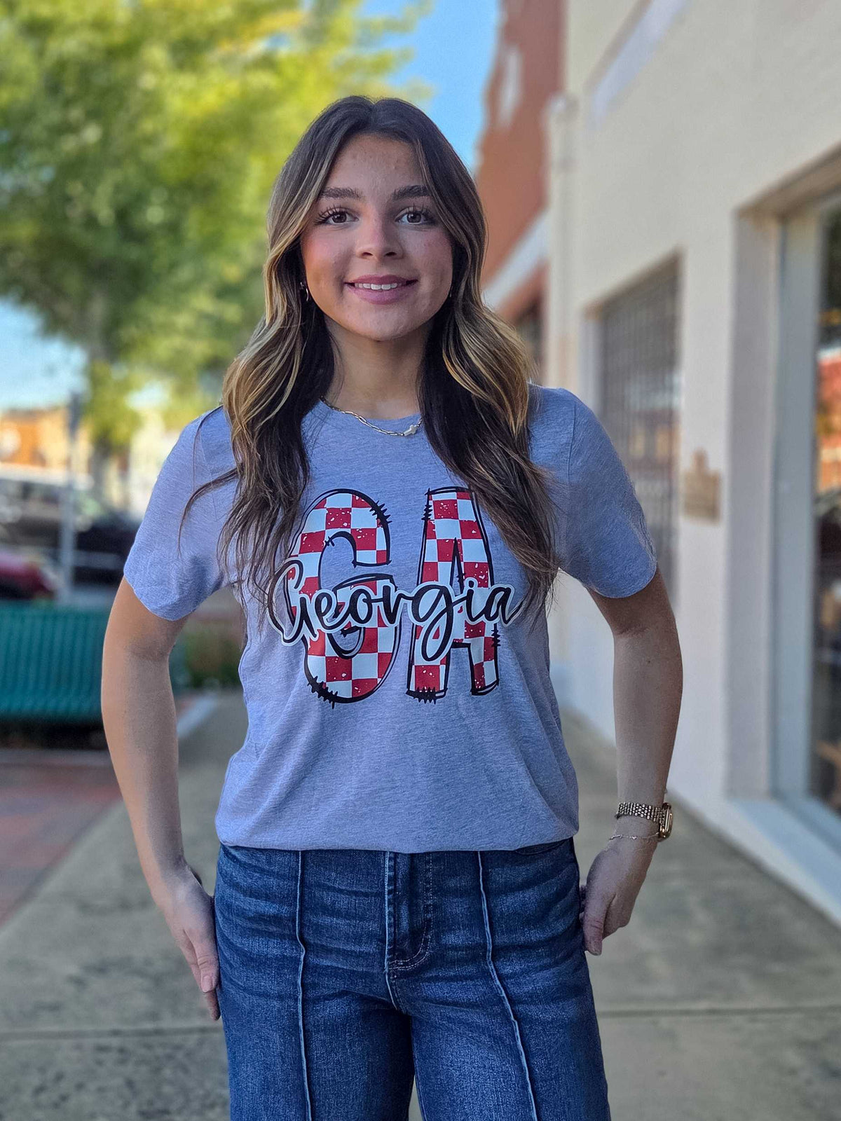 Georgia Red Checkered Graphic Tee