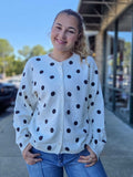 Polka Dot Raw Edge Wide Sleeve Knit Cardigan