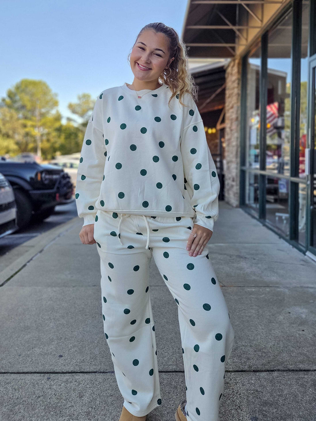 Polka Dot Wide Leg Lounge Pants – Hunter Green