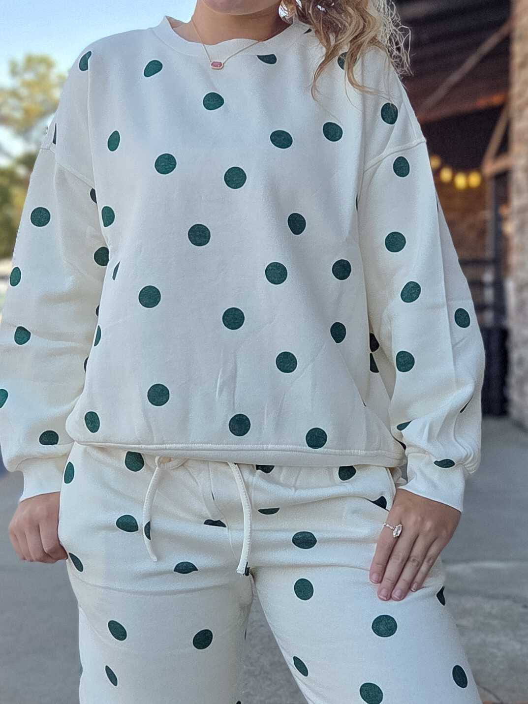 Polka Dot Boxy Crew Neck Lounge Top – Hunter Green