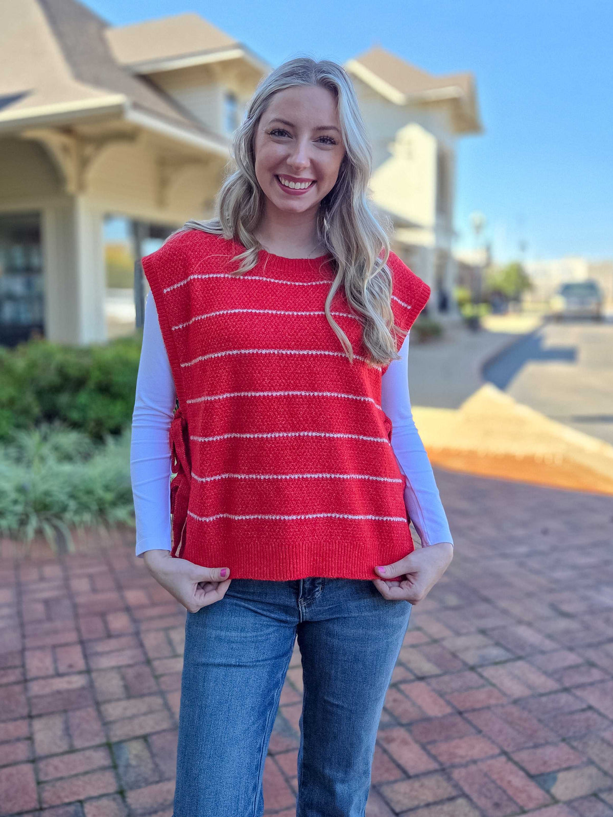Striped Side Tie Knit Sweater Vest