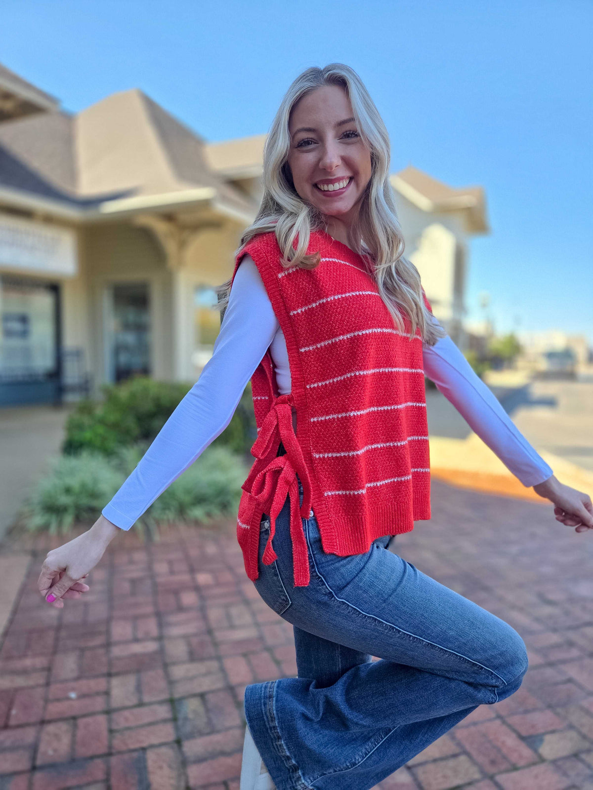 Striped Side Tie Knit Sweater Vest