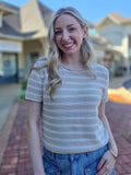 Khaki & White Striped Short Sleeve Knit Top