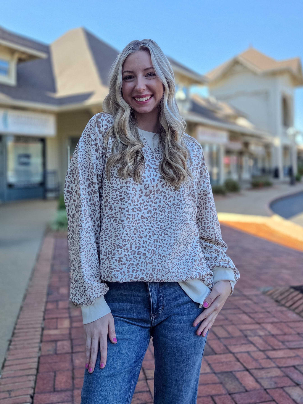 Mocha Leopard Vintage Waffle Knit Pullover