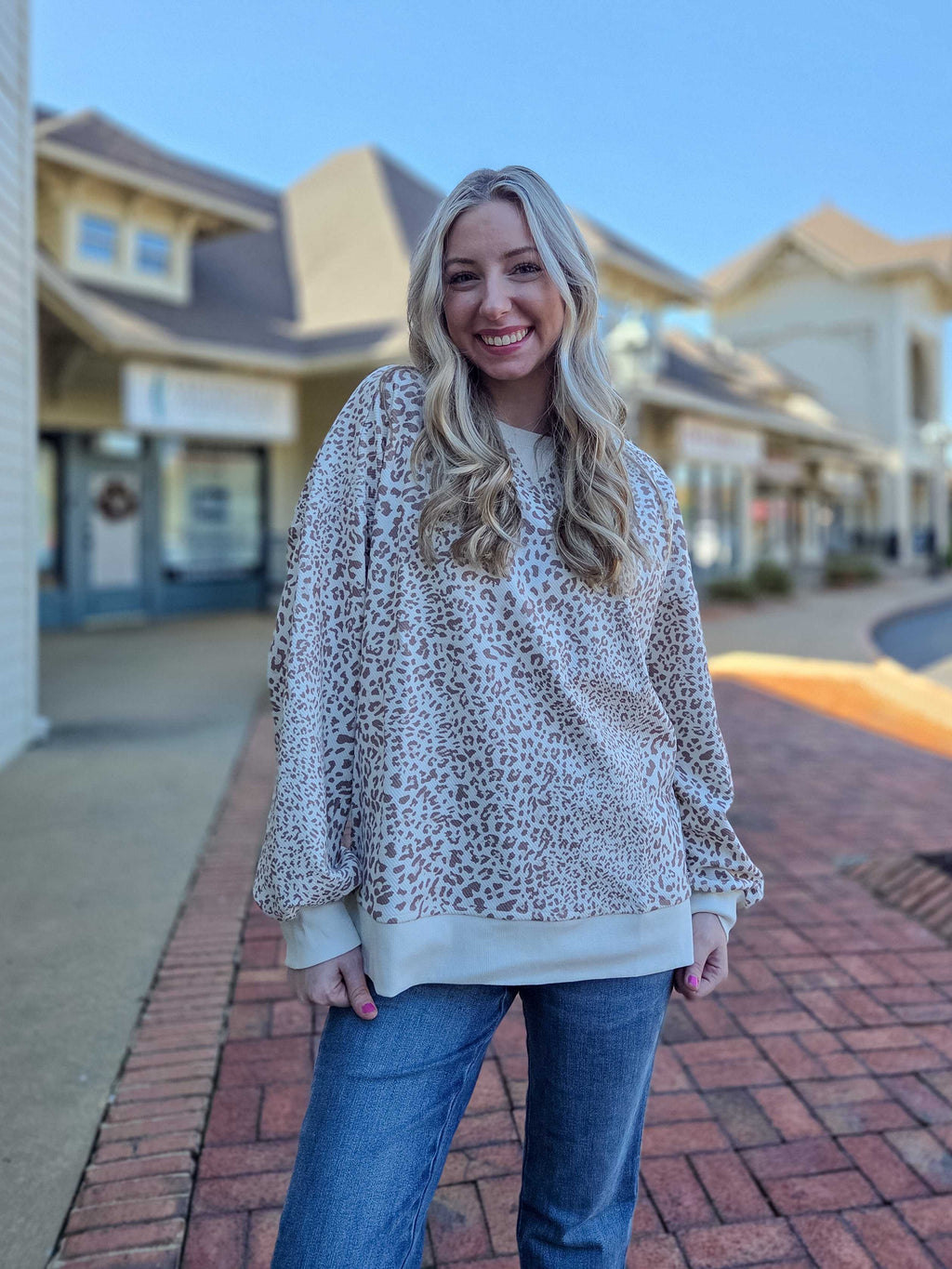 Mocha Leopard Vintage Waffle Knit Pullover