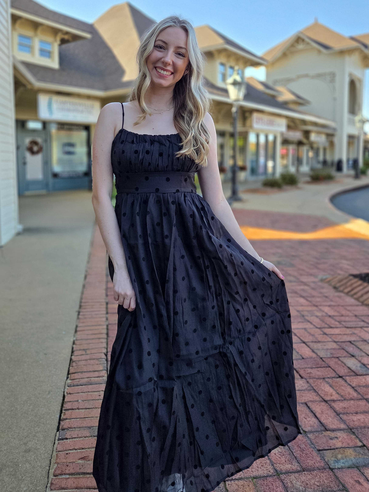 Flocked Polka Dot A-Line Midi Dress