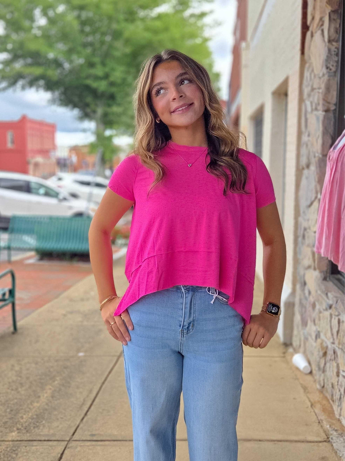 Zenana Shark Bite Side Slit Short Sleeve Top – Relaxed Basic Tee