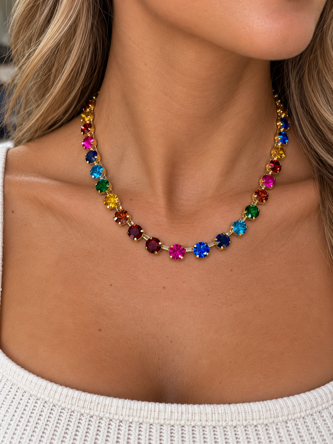 Multicolor Rhinestone Tennis Necklace