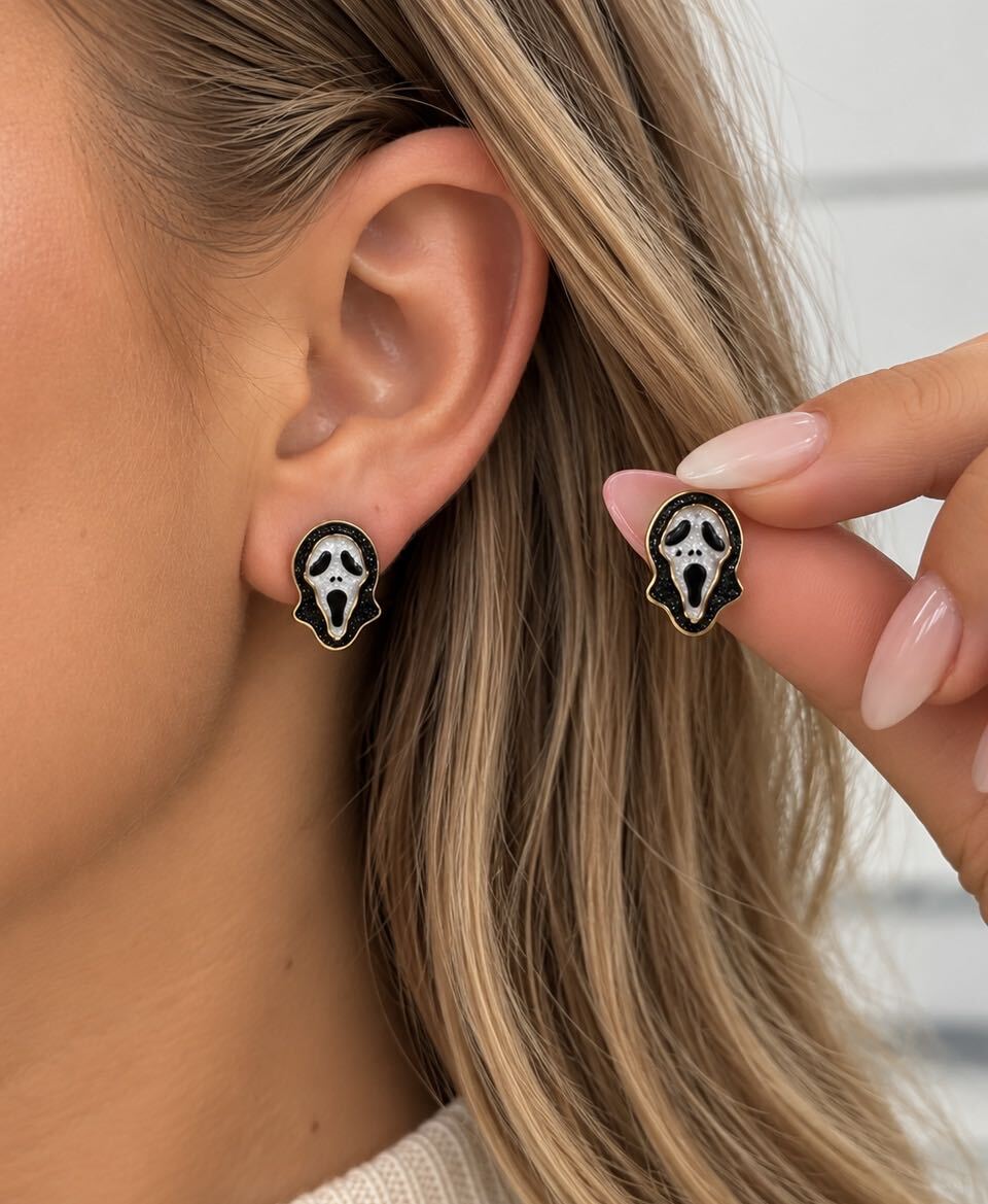 Spooky Ghost Face Stud Earrings