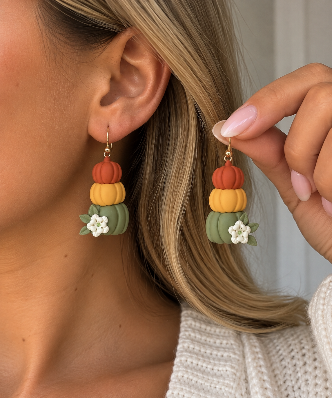 Fall Stacked Pumpkin Dangle Earrings