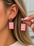Fa La La Christmas Postage Stamp Dangle Earrings
