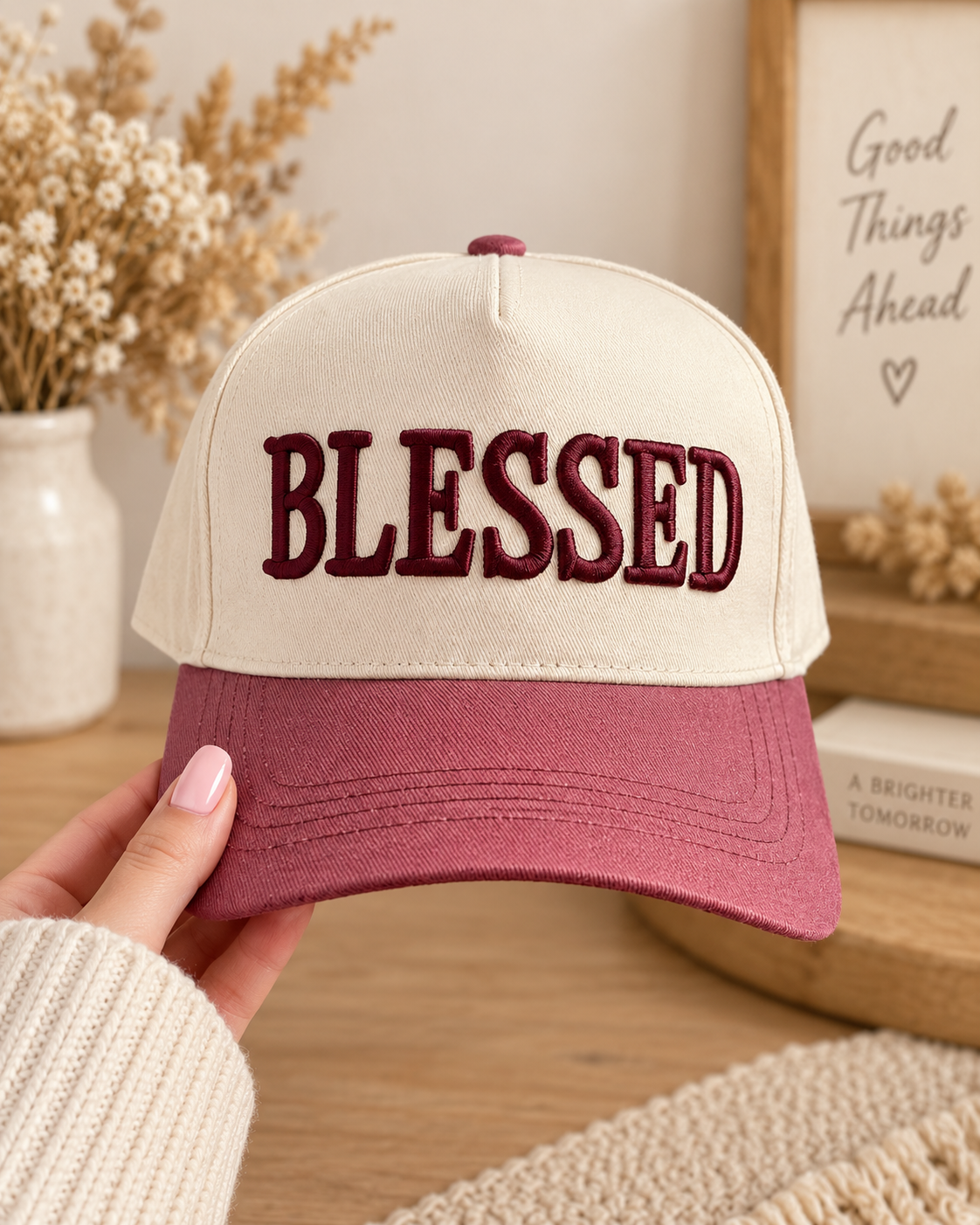 Blessed Two Tone Cotton Hat – Embroidered Adjustable Hat