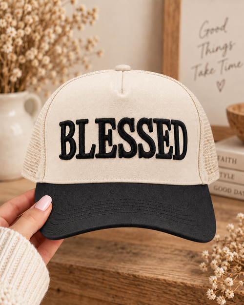 Blessed Two Tone Cotton Hat – Embroidered Adjustable Hat