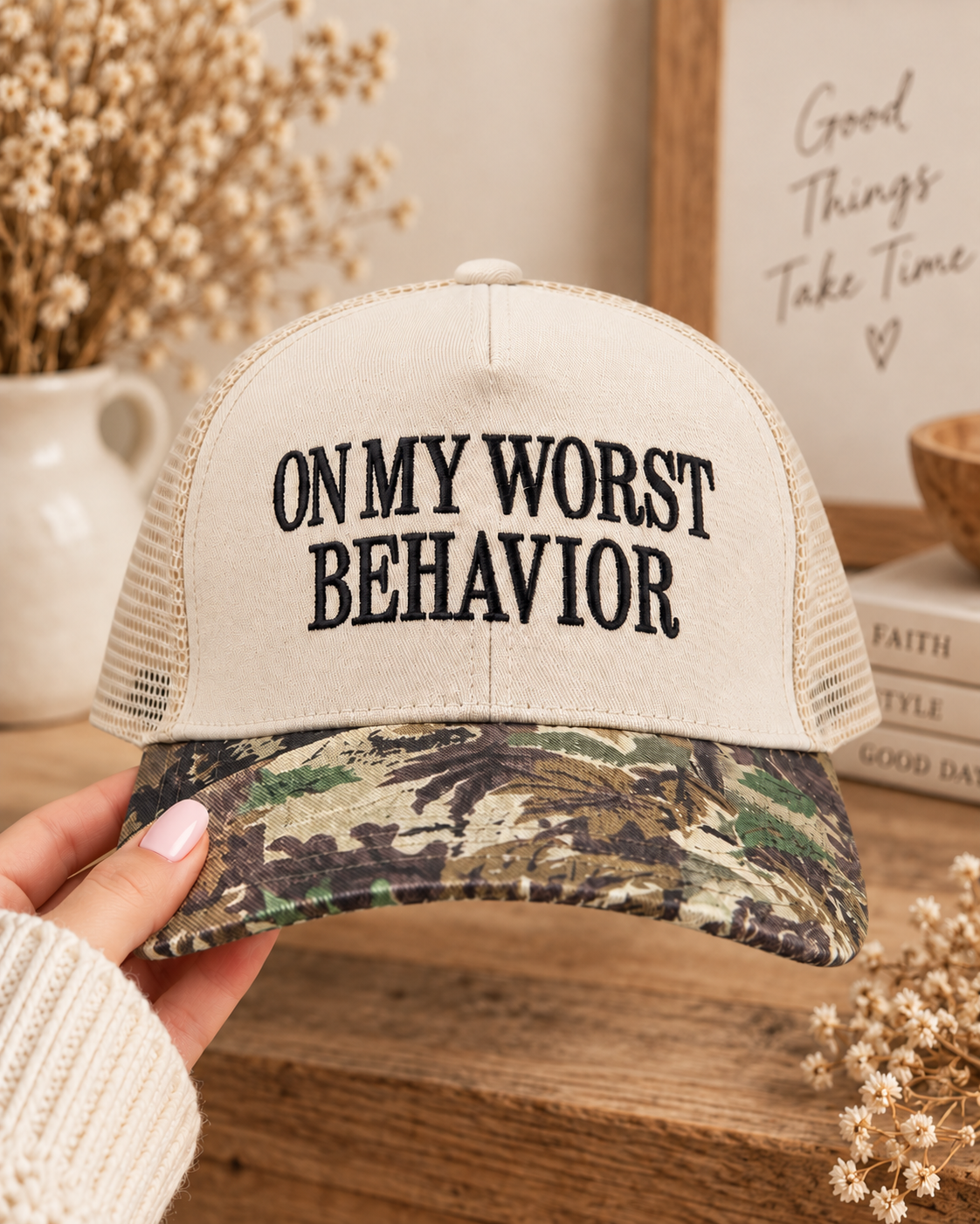 On My Worst Behavior Two Tone Mesh Hat – Adjustable Snapback